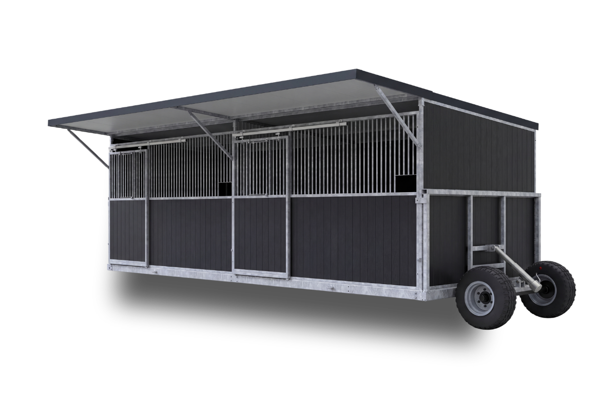 Mobiler Außenstall mit Radmodul und Deichsel